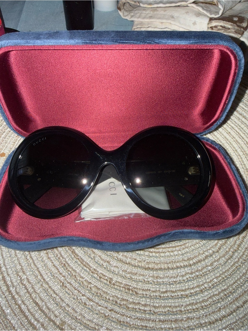Gucci Black Oversized Round Sunglasses with Velvet Case